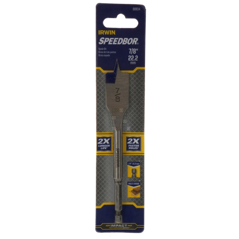 Irwin Industrial Tools 88814 SPEEDBOR 7/8" x 6" Standard Length Impact Spade Bit, 1/4" Hex Drive