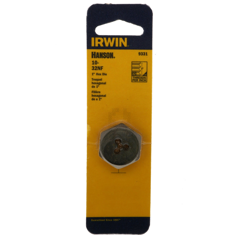 Irwin Hanson 9331 #10-32NF SAE High Carbon Steel 1" Hex Die