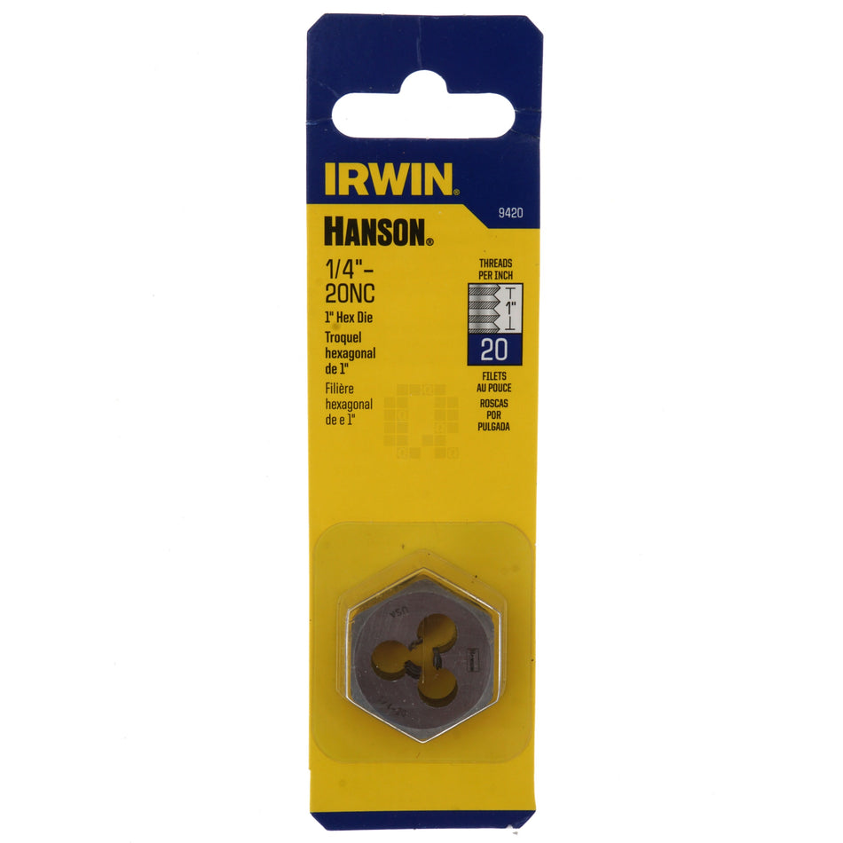Irwin Hanson 9420 1/4"-20NC RH 1" Carbon Steel Hex Die