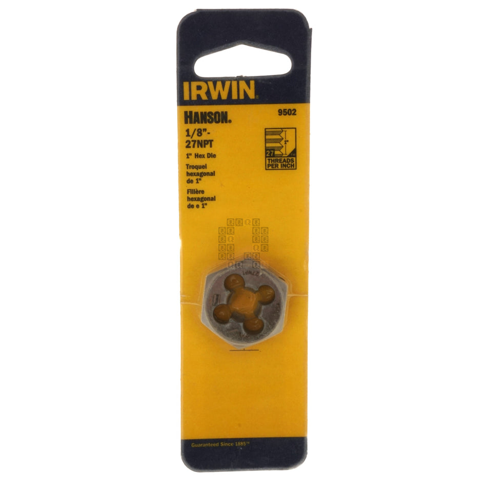 Irwin Hanson 9502 1/8"-27 NPT National Pipe Thread 1" Hex Die