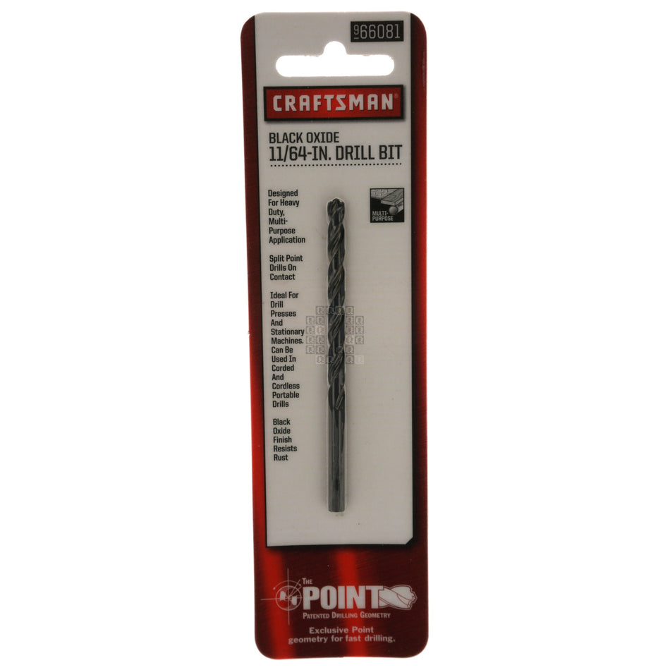 Craftsman 966081 11/64" Multi-Purpose Black Oxide Drill Bit, Split Point
