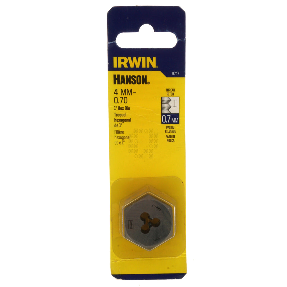 Irwin Hanson 9717 4mm M4 - 0.70mm Right Hand RH Metric Carbon Steel 1" Hex Die
