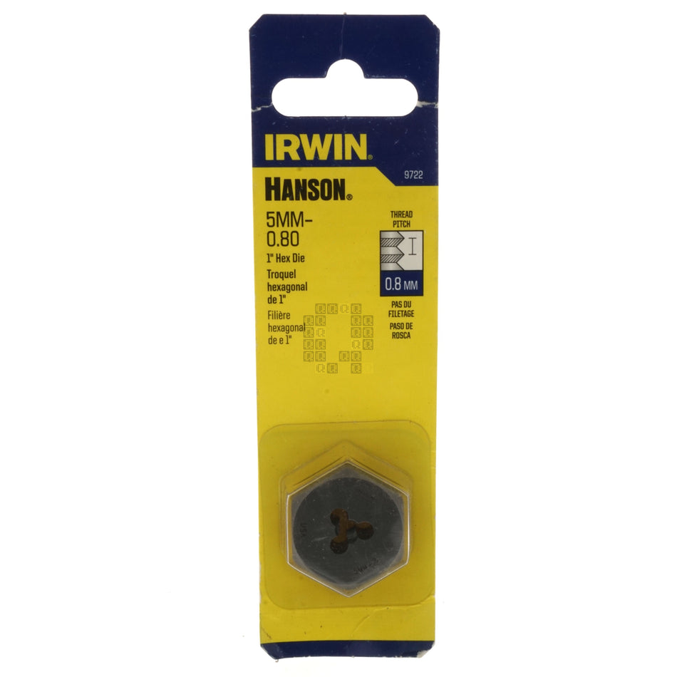 Irwin Hanson 9722 5mm M5 - 0.80mm Right Hand RH Metric Carbon Steel 1" Hex Die