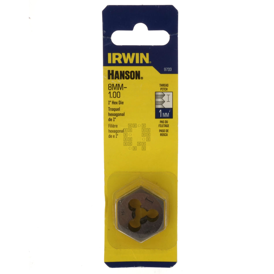 Irwin Hanson 9733 8mm M8 - 1.00 Metric Right Hand RH High Carbon Steel 1" Hex Die