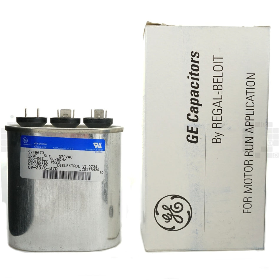 OV-20/5-370 General Electric (GE) Electric Motor Run Capacitor, 20uF/5uF, 370VAC, 97F9673