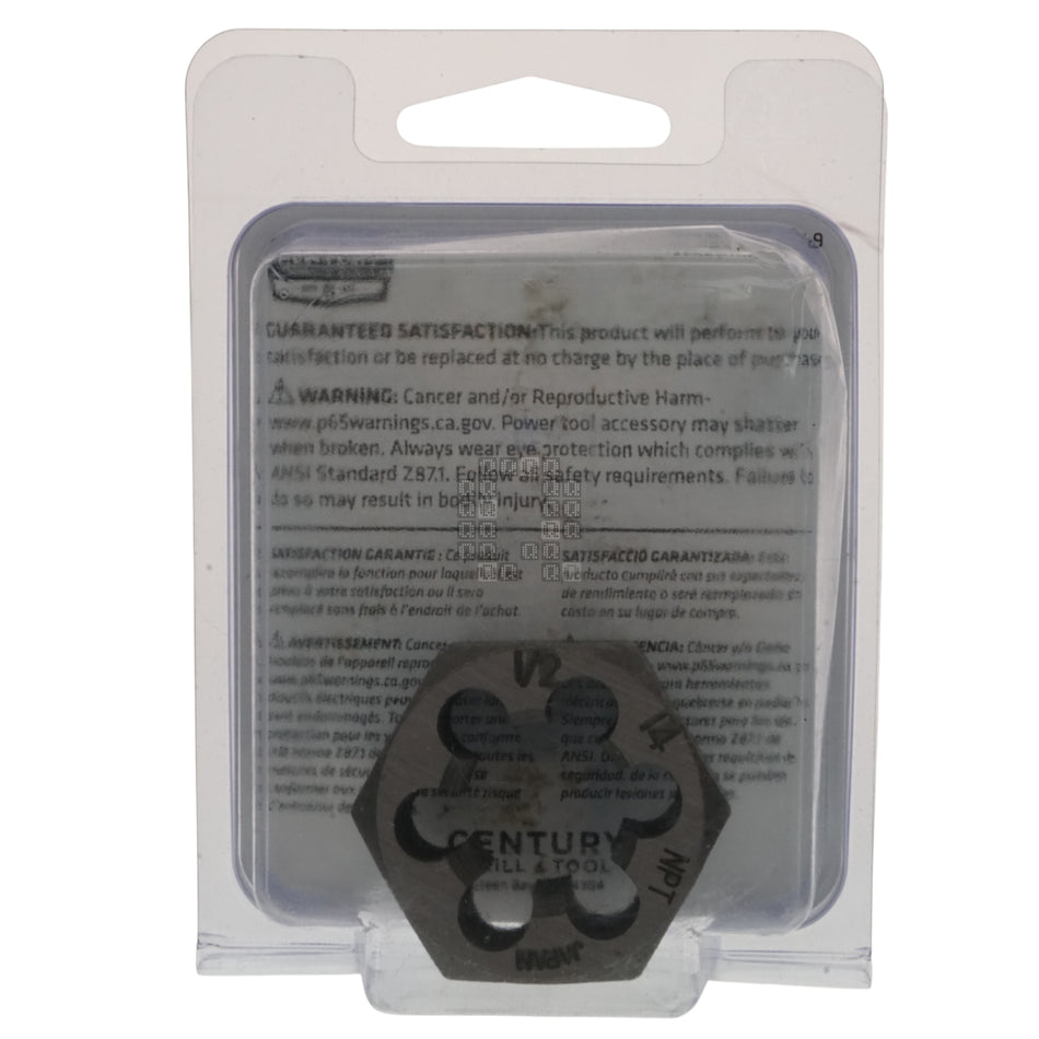 Century Drill & Tool 98307 1/2"-14 NPT High Carbon Steel Alloy Fractional Pipe Die