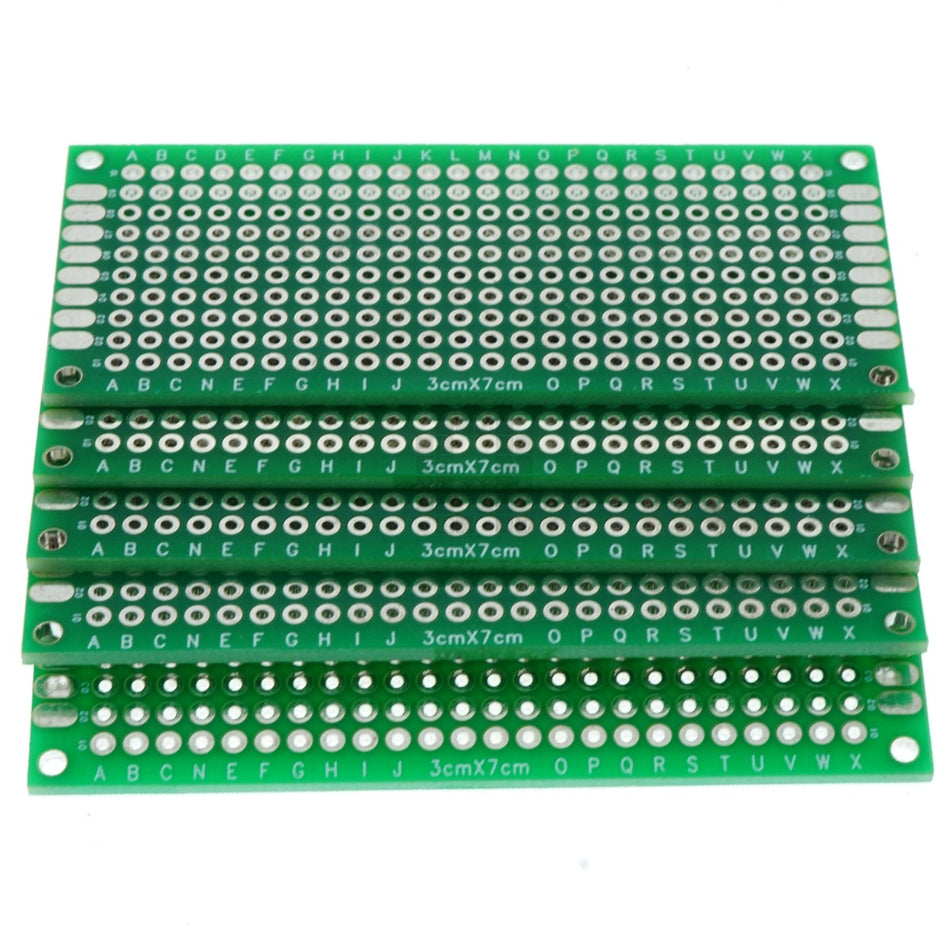 3cm x 7cm Green PCB Printed Circuit Board, 5 Pack, 240 Holes, 16 Pads