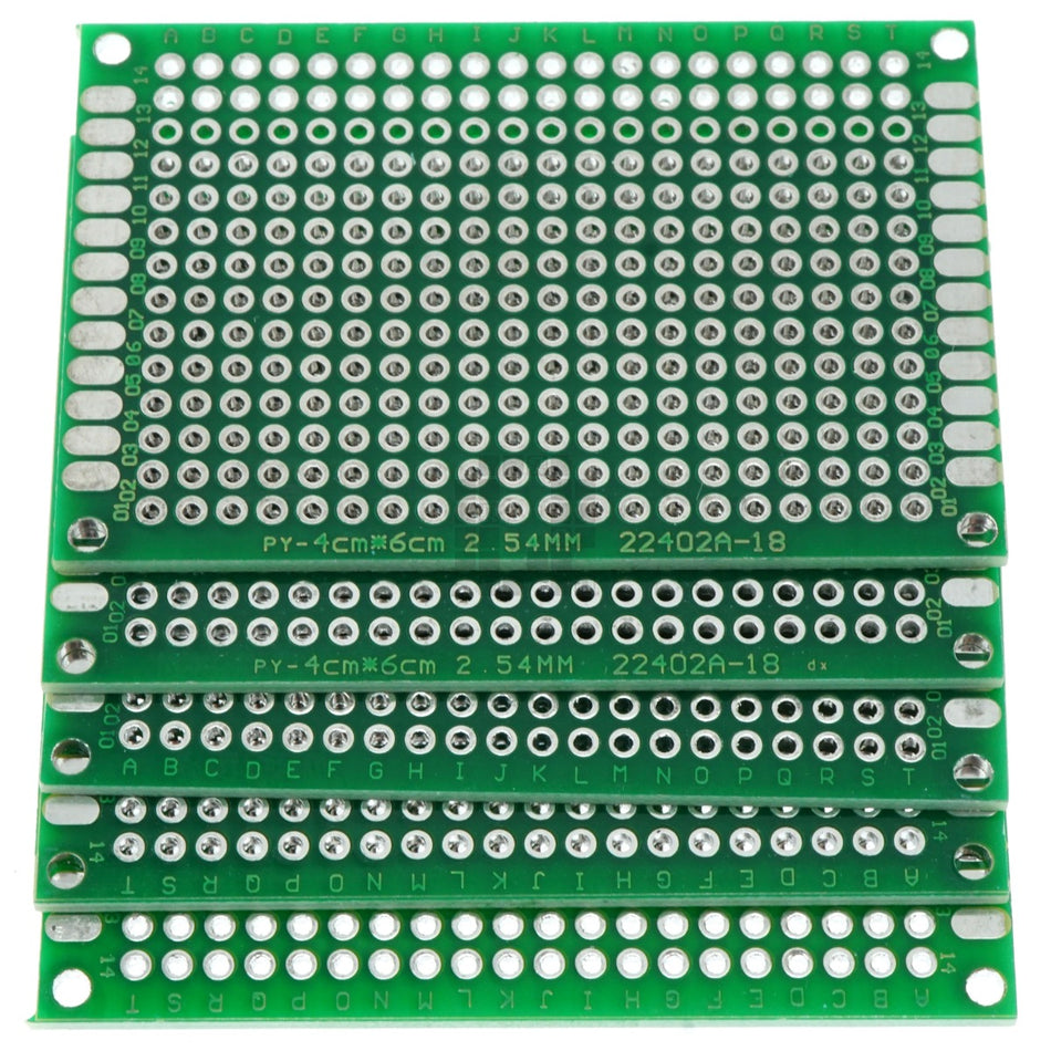 4cm x 6cm Unbranded Green PCB Printed Circuit Board, 5 Pack, 280 Holes, 24 Pads