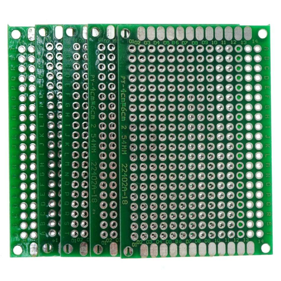 4cm x 6cm Unbranded Green PCB Printed Circuit Board, 5 Pack, 280 Holes, 24 Pads