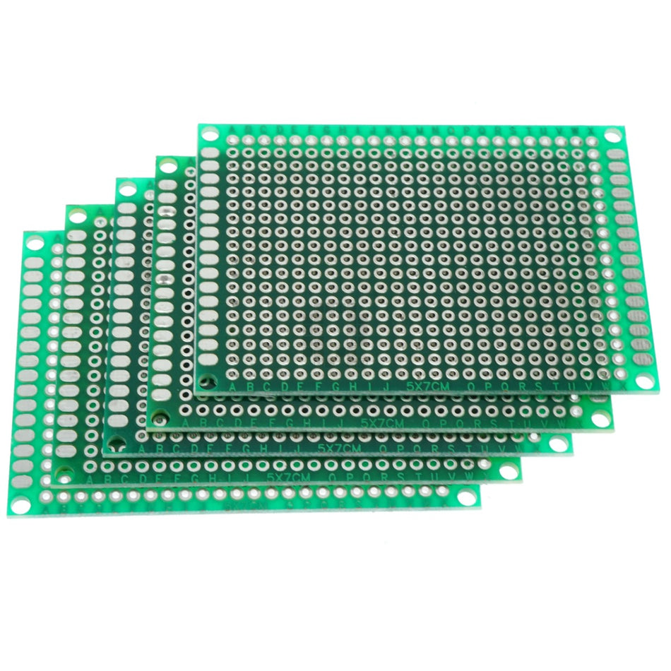 5cm x 7cm Unbranded Green PCB Printed Circuit Board, 5 Pack, 432 Holes, 32 Pads
