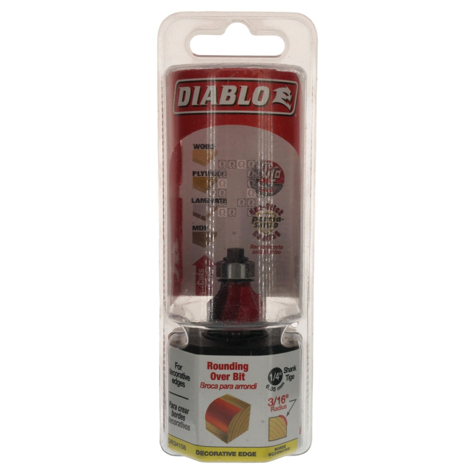Diablo DR34108 Carbide Tipped 3/16" Radius Rounding Over Router Bit, 1/4" Shank