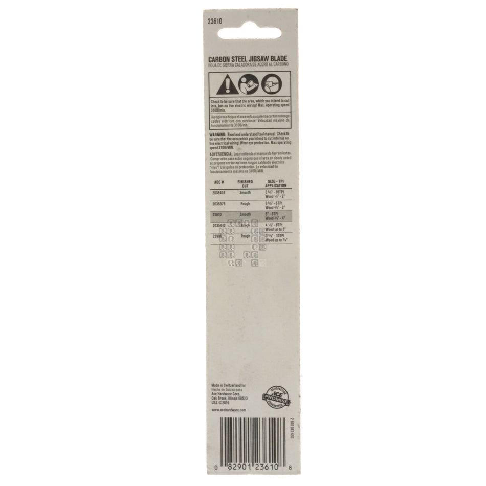 ACE Hardware 23610 U-Shank High Speed Steel Jigsaw Blades, 6TPI, 6" Length