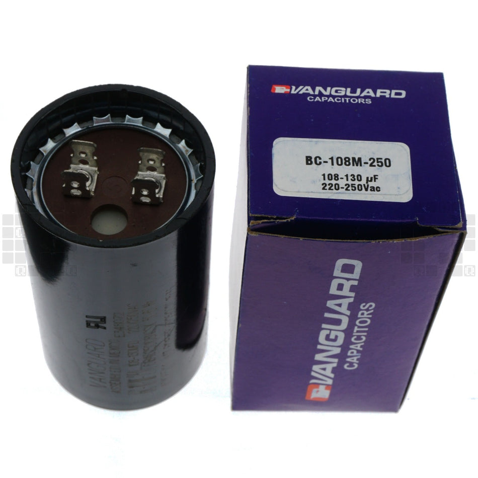 Vanguard BC-108M-250 Electric Motor Start Capacitor , 108-130 uF, 220-250 VAC