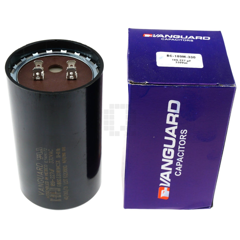 Vanguard BC-189M-330 Electric Motor Start Capacitor, 189-227 uF, 330VAC