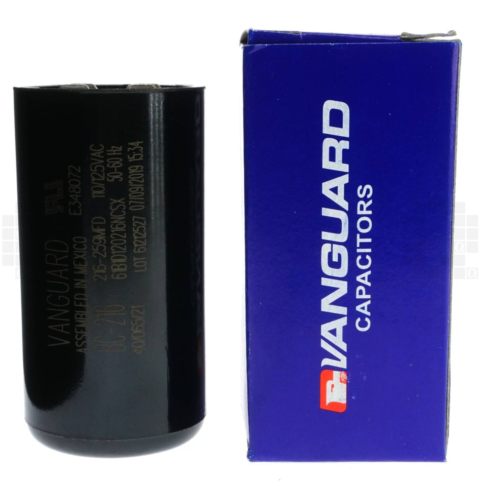 Vanguard BC-216 Electric Motor Start Capacitor, 216-259 uF, 110-125VAC