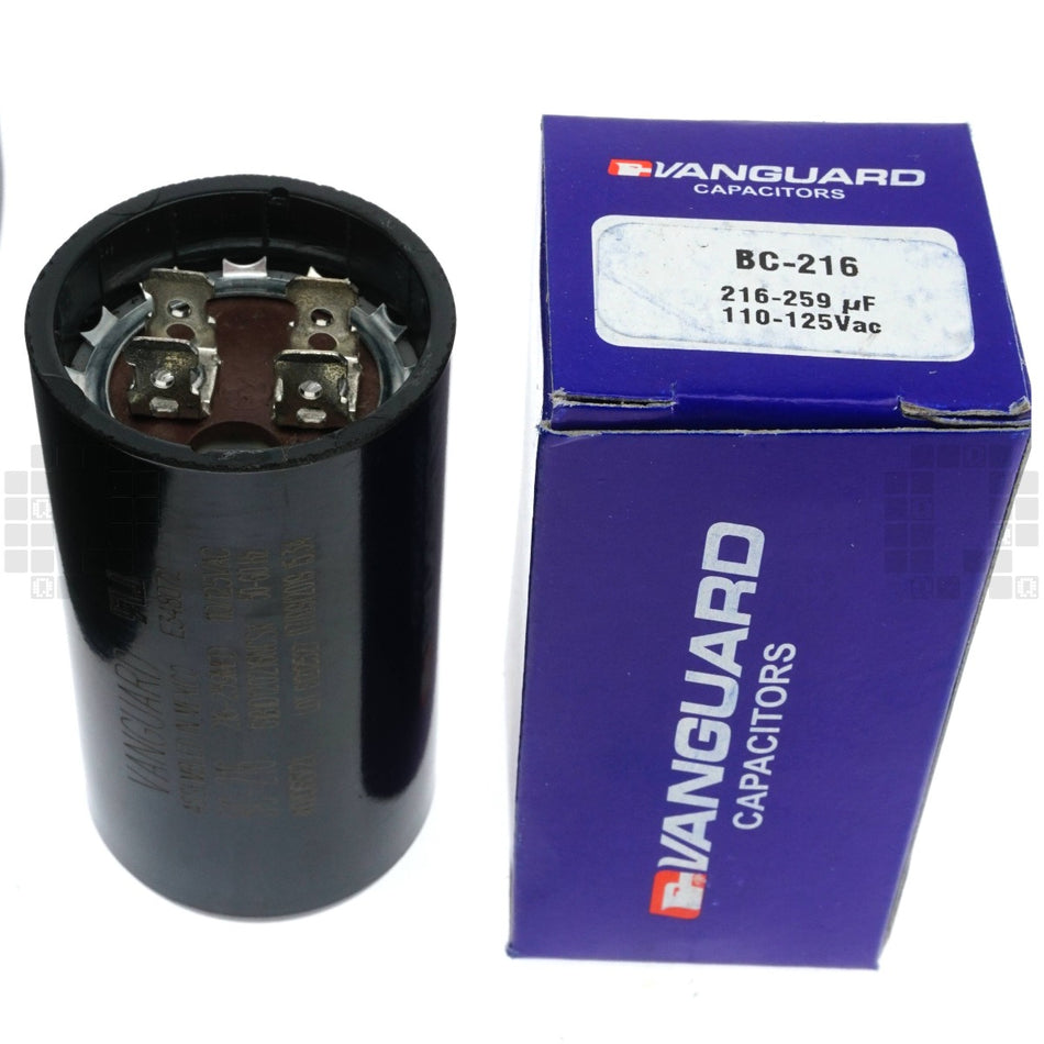Vanguard BC-216 Electric Motor Start Capacitor, 216-259 uF, 110-125VAC