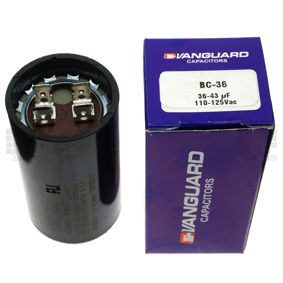 Vanguard BC-36 Electric Motor Start Capacitor, 36 - 43 uF, 110-125 VAC 50/60Hz