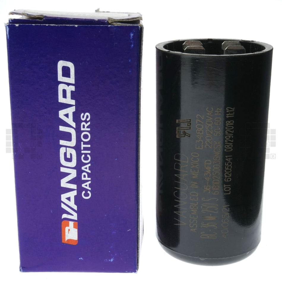 Vanguard BC-36M-250-S Electric Motor Start Capacitor, 36-43 uF, 220-250VAC