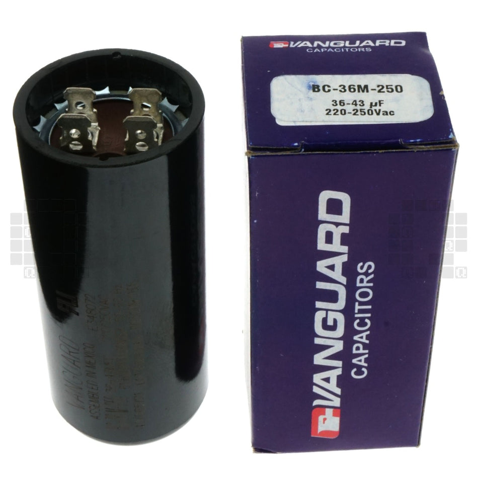 Vanguard BC-36M-250 Electric Motor Start Capacitor, 36-43 uF, 220-250VAC 50/60Hz
