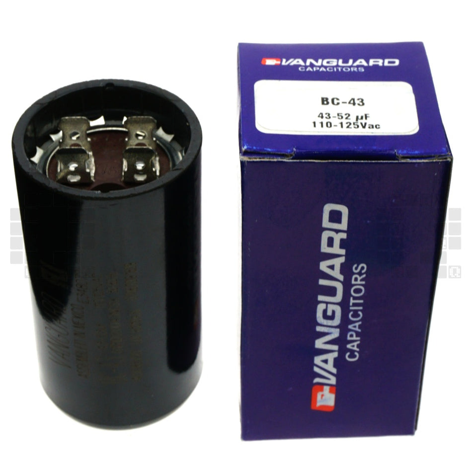 Vanguard BC-43 Electric Motor Start Capacitor, 43-52 uF 110-125VAC 50/60Hz