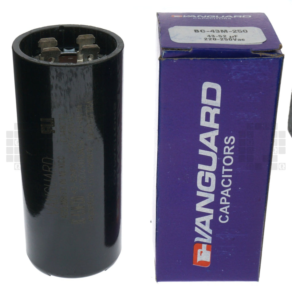 Vanguard BC-43M-250 Electric Motor Start Capacitor, 43-52 uF 220-250VAC