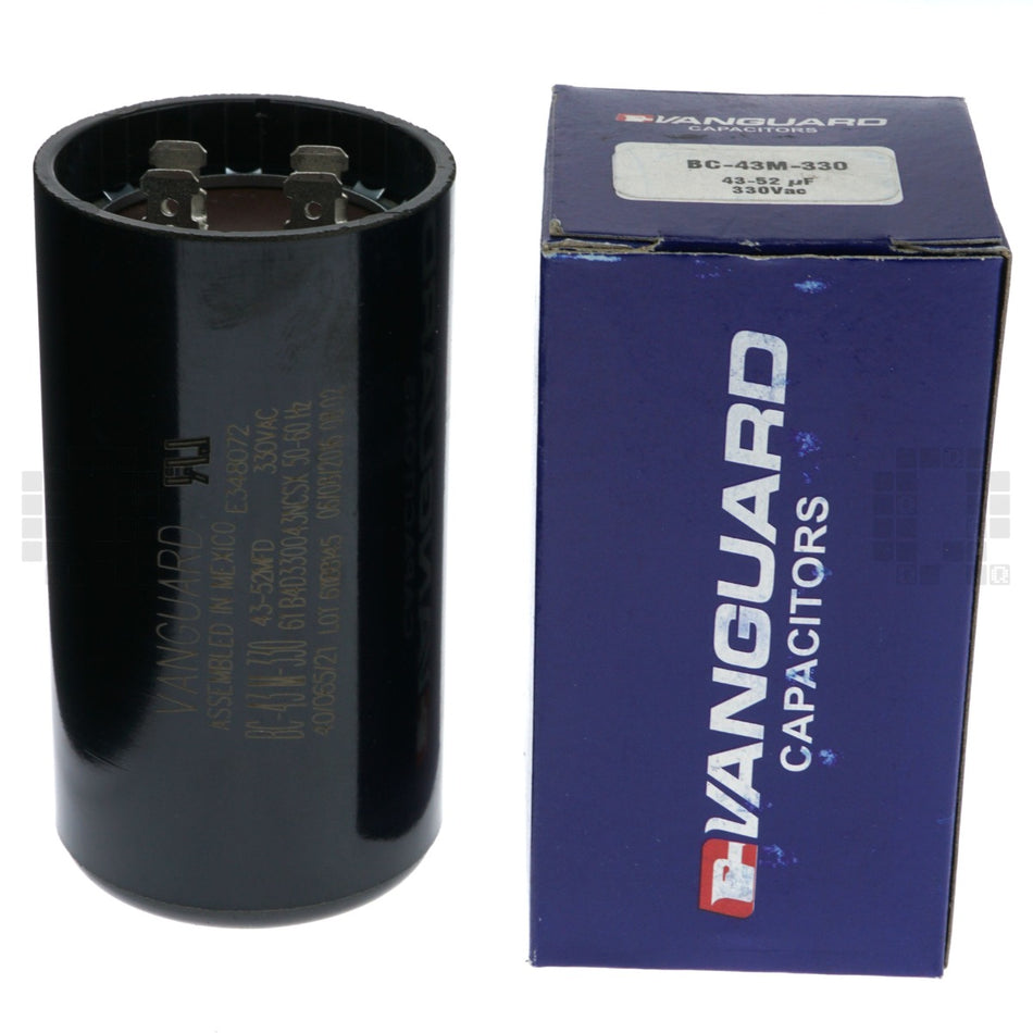 Vanguard BC-43M-330 Electric Motor Start Capacitor, 43-52 uF 330VAC 50/60Hz