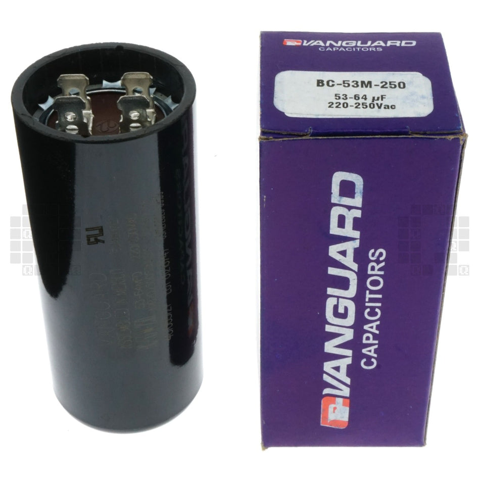 Vanguard BC-53M-250 Electric Motor Start Capacitor, 53-64 uF 220-250VAC 50/60Hz