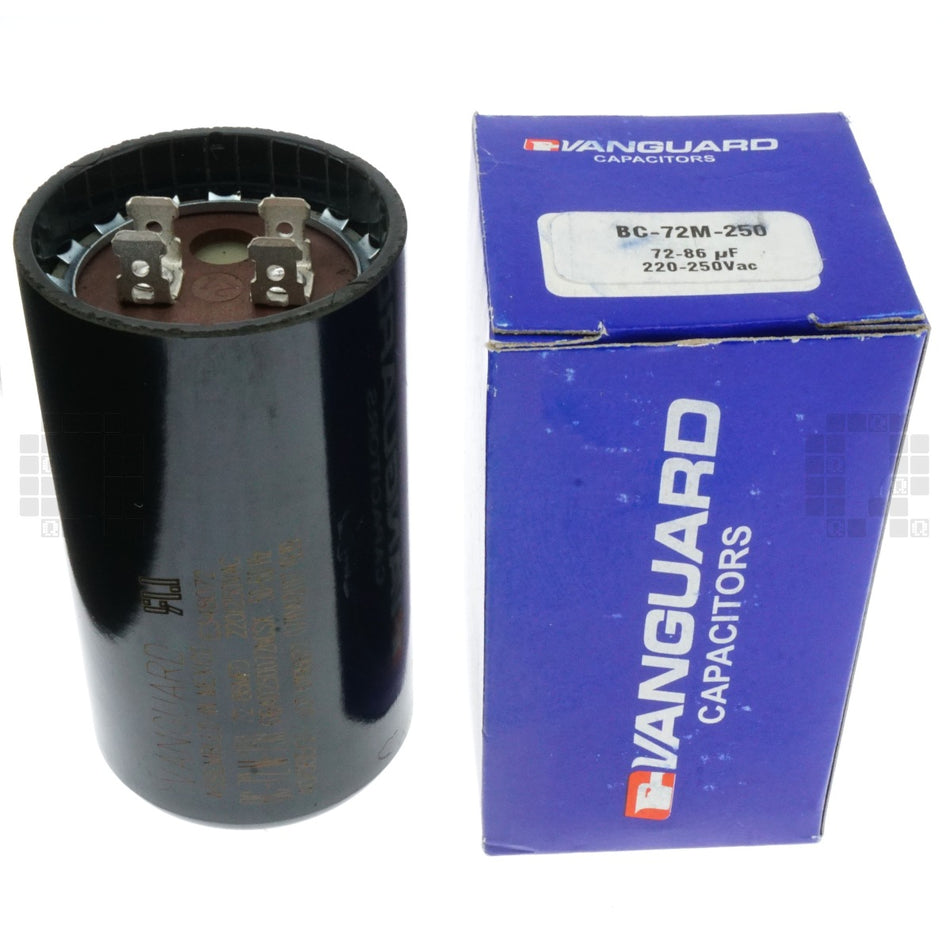 Vanguard BC-72M-250 Electric Motor Start Capacitor, 72-86 uF, 220-250VAC 50/60Hz