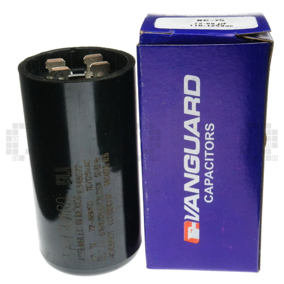 Vanguard BC-75 Electric Motor Start Capacitor, 72-88 uF, 110-125VAC 50/60Hz