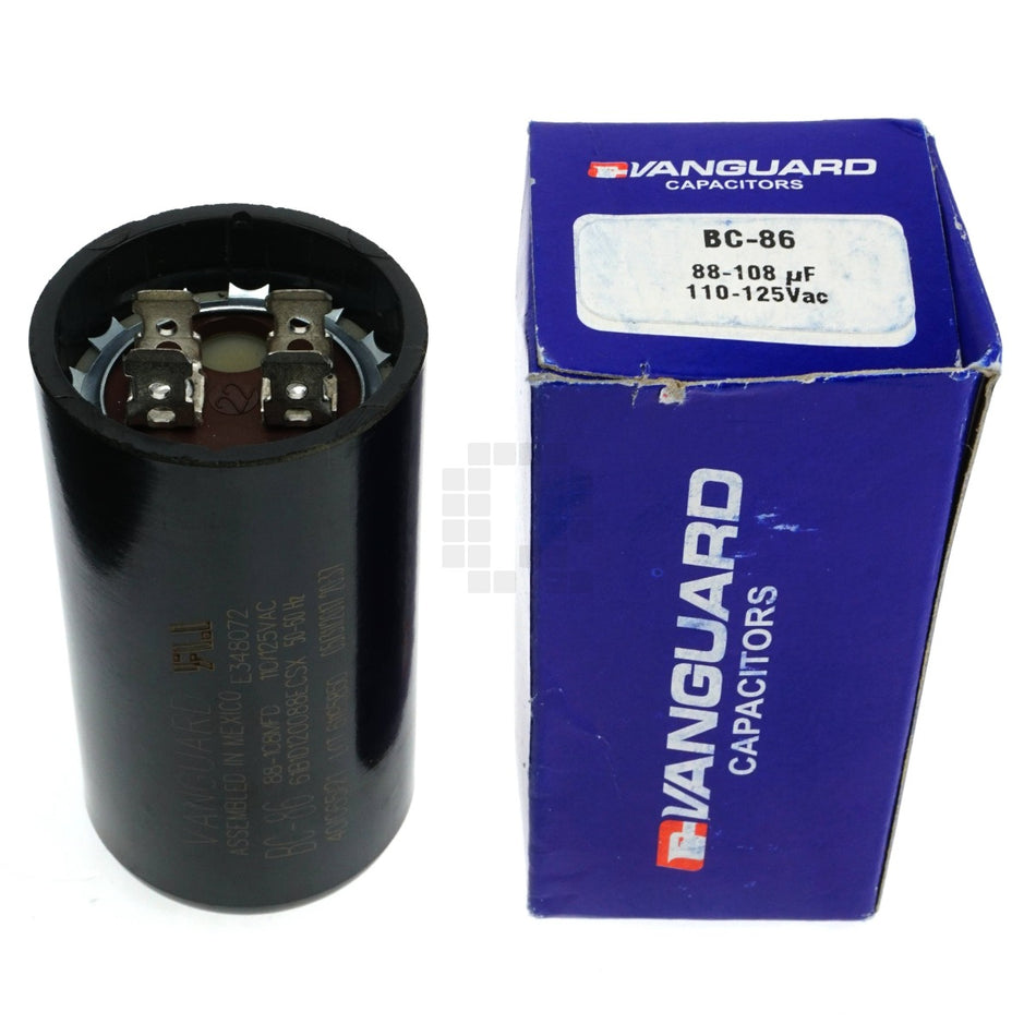 Vanguard BC-86 Electric Motor Start Capacitor, 88-108 uF, 110-125VAC