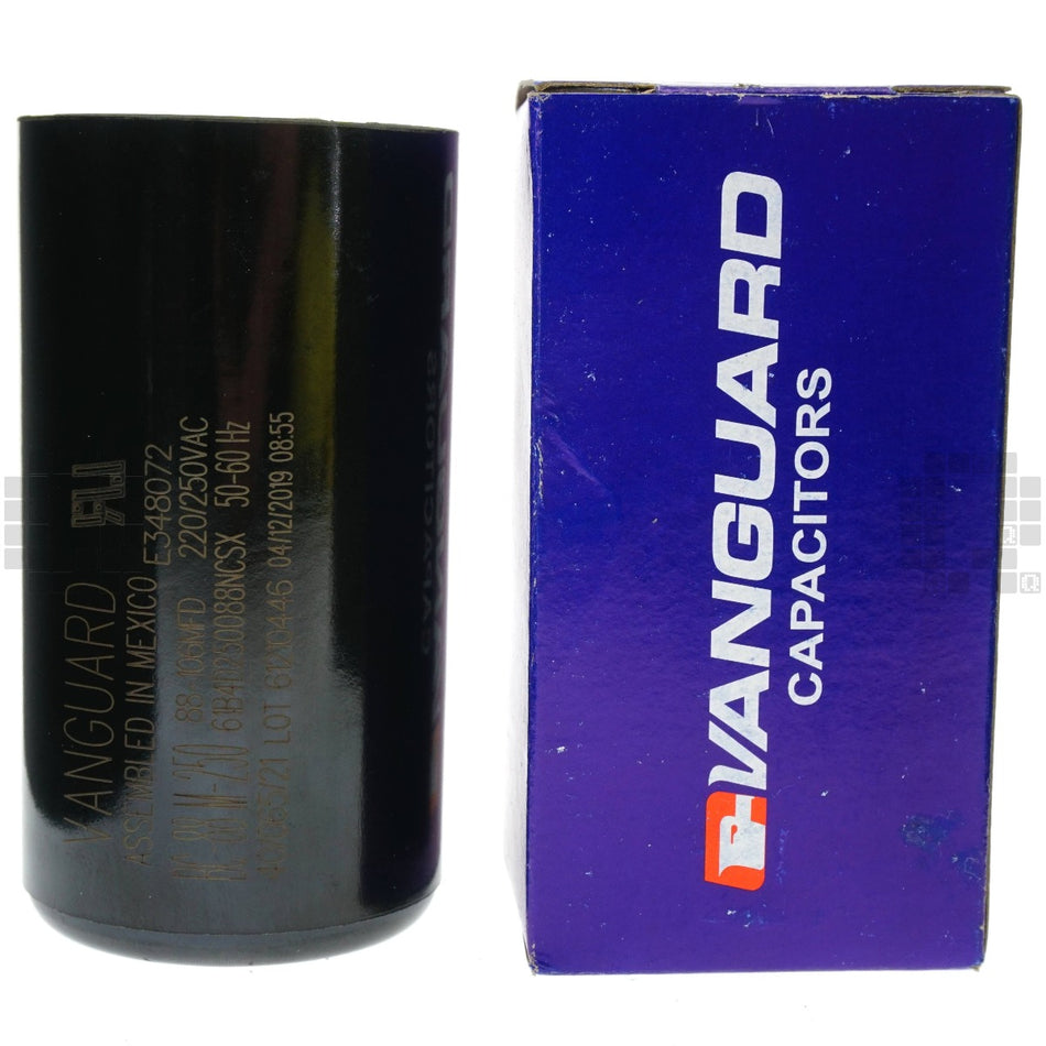 Vanguard BC-88M-250 Electric Motor Start Capacitor, 88-106 uF, 220-250VAC