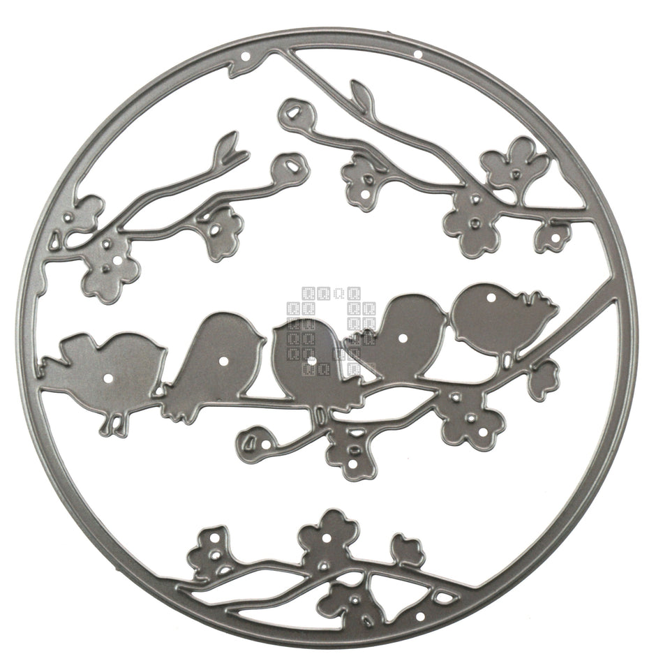5 Singing Birds on Branch in Circle Metal Cutting Die