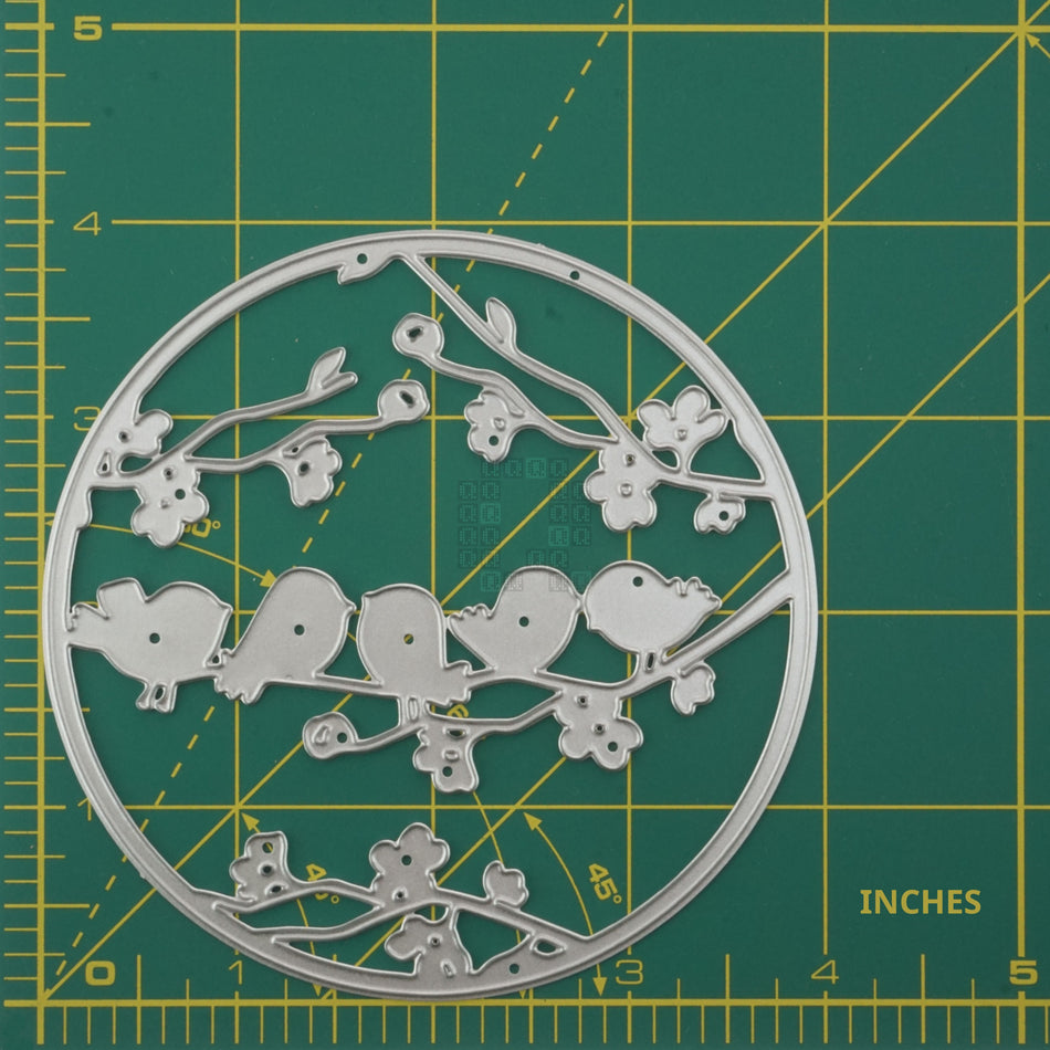 5 Singing Birds on Branch in Circle Metal Cutting Die
