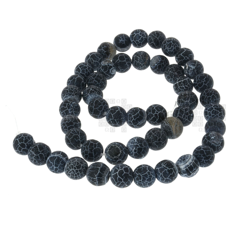 Black Frost Cracked Agate 8mm Round Beads, 45 Pieces