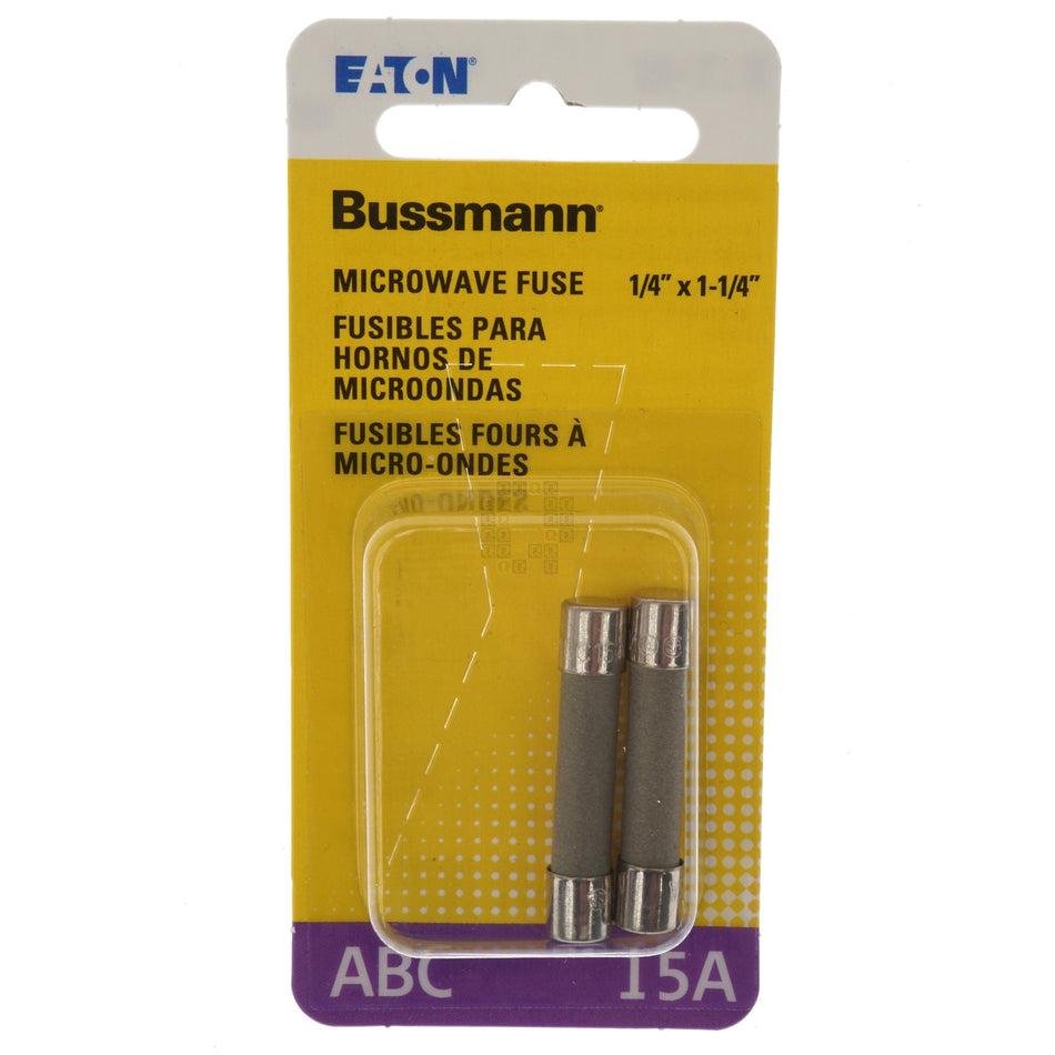 Eaton Bussmann BP/ABC-15 Microwave Fast Acting Ceramic Tube Fuse 2-Pack, 15 Amp, 250VAC