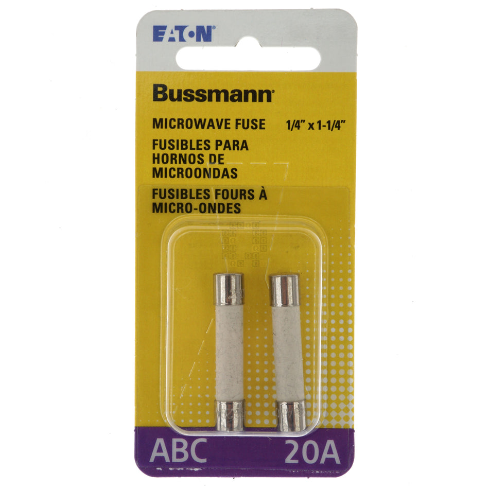 Eaton Bussmann BP/ABC-20 Microwave Fast Acting Ceramic Tube Fuse 2-Pack, 20 Amp, 250VAC