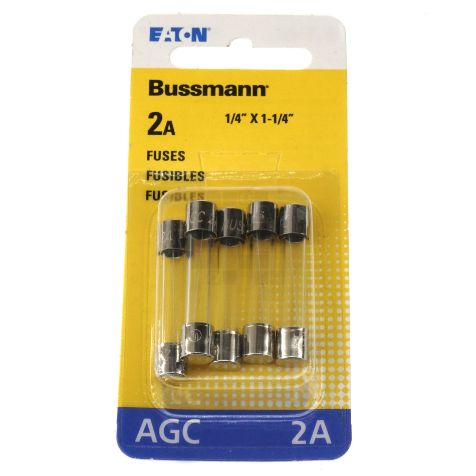 Eaton Bussmann BPAGC-2-RP Fast Acting Glass Fuse 5 Pack, 2 Amp, 250VAC