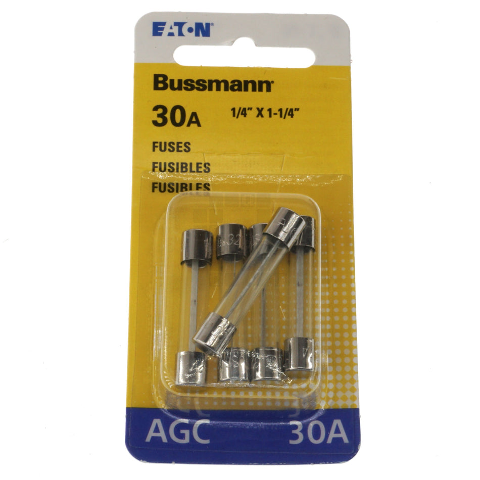 Eaton Bussmann BP/AGC-30-RP Fast Acting Glass Fuse 5 Pack, 30 Amps, 32VAC/VDC
