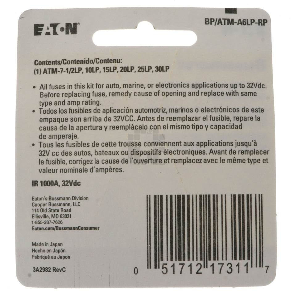 Eaton Bussmann BP/ATM-A6LP-RP 6-Piece Low Profile Mini Fuse Assortment, ATM-LP