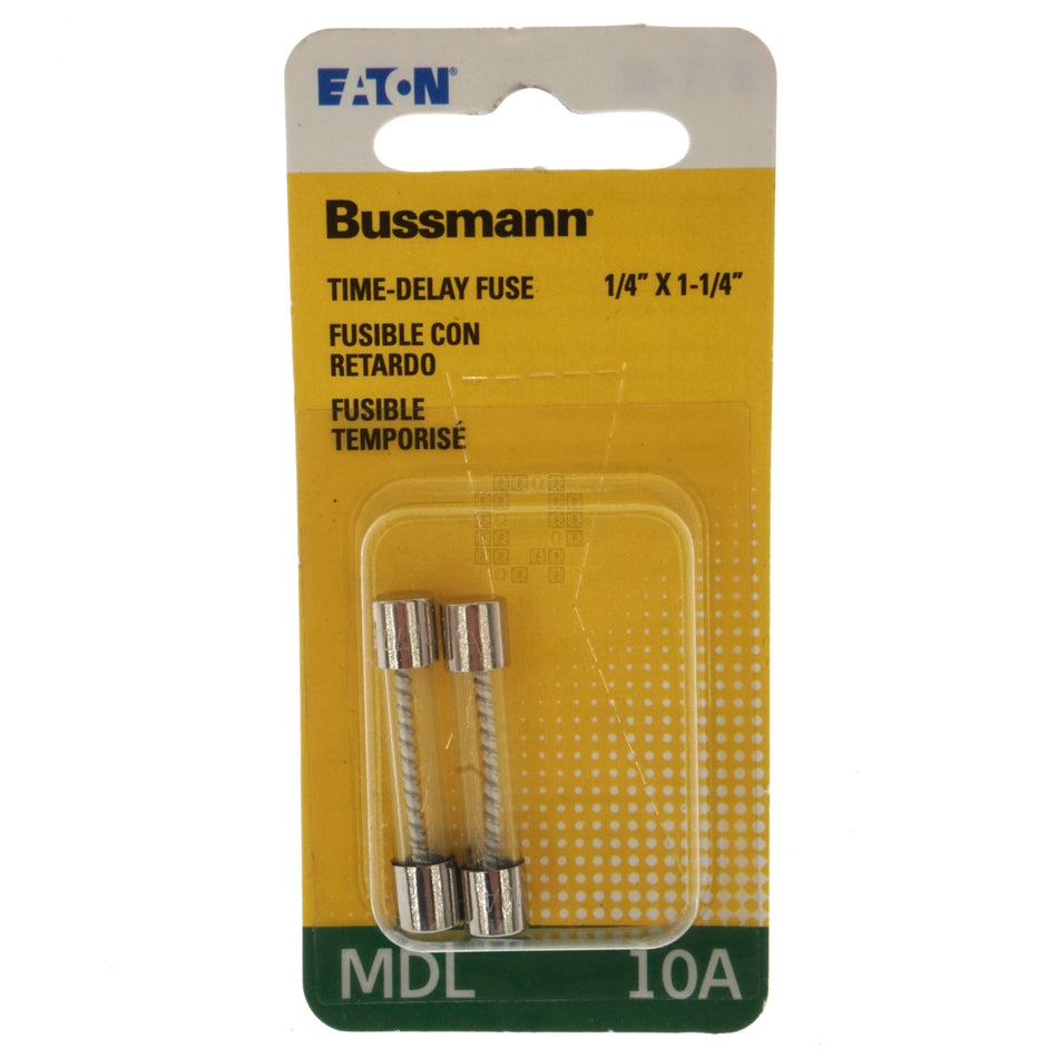 Eaton Bussmann BP/MDL-10 Time Delay Glass Fuse, 2 Pack, 10 Amp, 32VAC