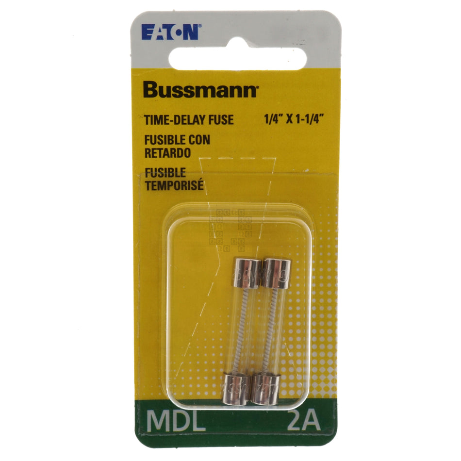 Eaton Bussmann BP/MDL-2 Time Delay Glass Fuse 2 Pack, 2 Amp, 250VAC