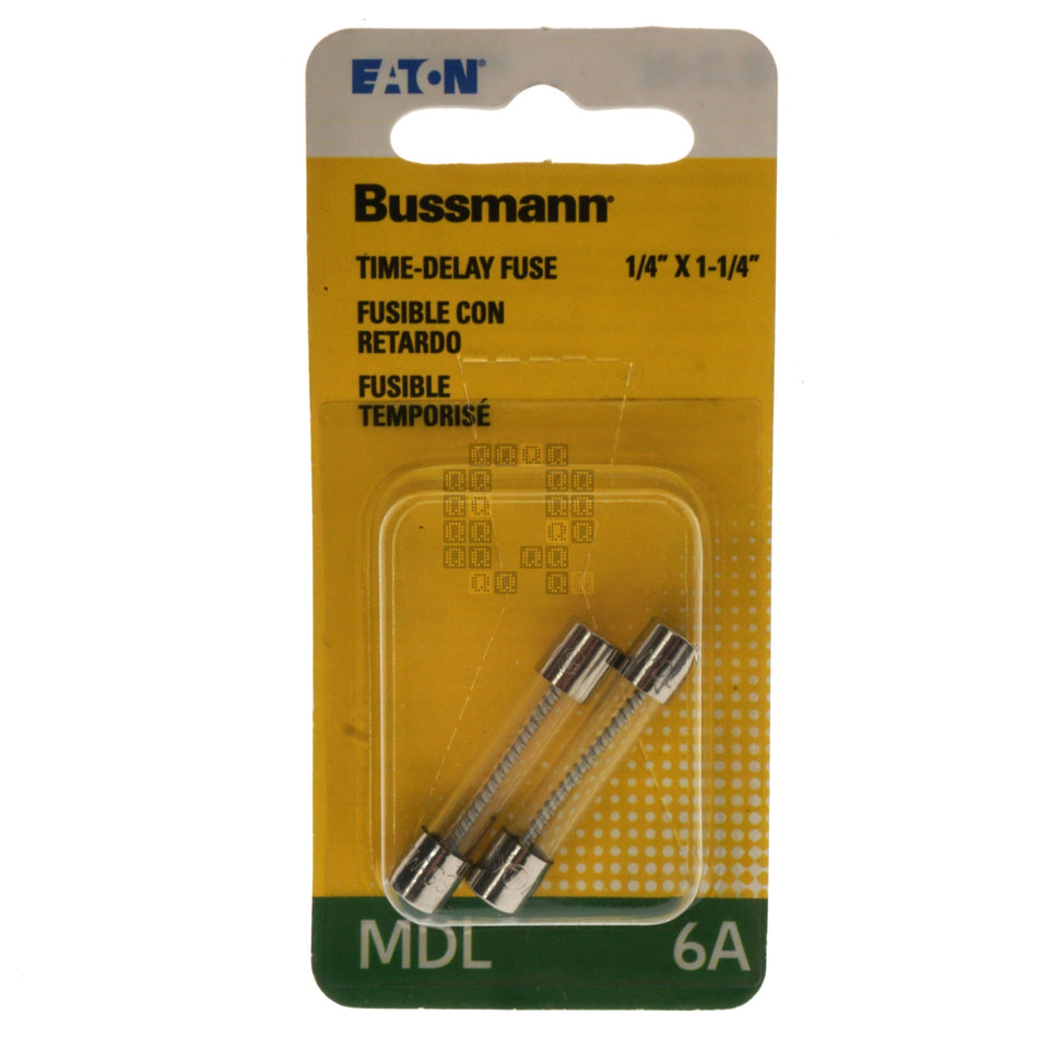 Eaton Bussmann BP/MDL-6 Time Delay Glass Fuse 2 Pack, 6 Amp, 250VAC