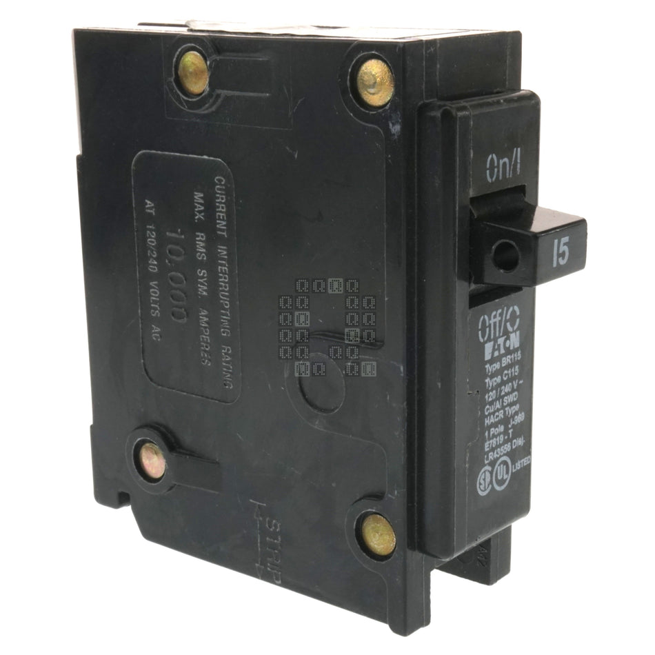 Eaton BR115 Plug-In Circuit Breaker, Single Pole, 15 Amps, 120/240VAC