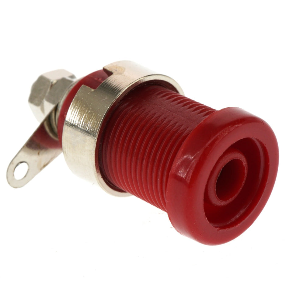 4mm Panel Mount Banana Plug Jack, Red, 600VAC 32 Amps, 12mm Mounting Hole