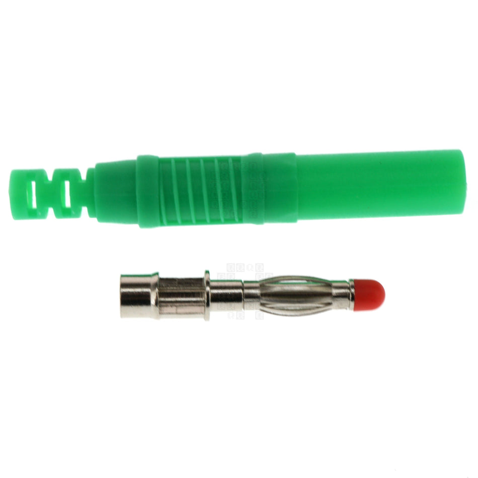 4mm Banana Full Sheath Safety Plug, Green, 32 Amps / 1000V