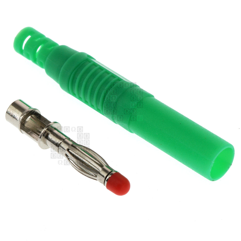 4mm Banana Full Sheath Safety Plug, Green, 32 Amps / 1000V