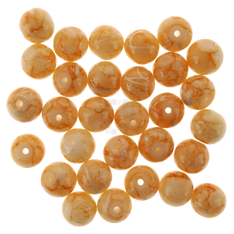 Caramel Swirl 8mm Loose Glass Beads, 30 Pieces