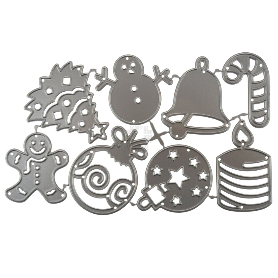 8-Piece Christmas Ornaments Set Metal Cutting Die Set, Bell Candle Candy Cane