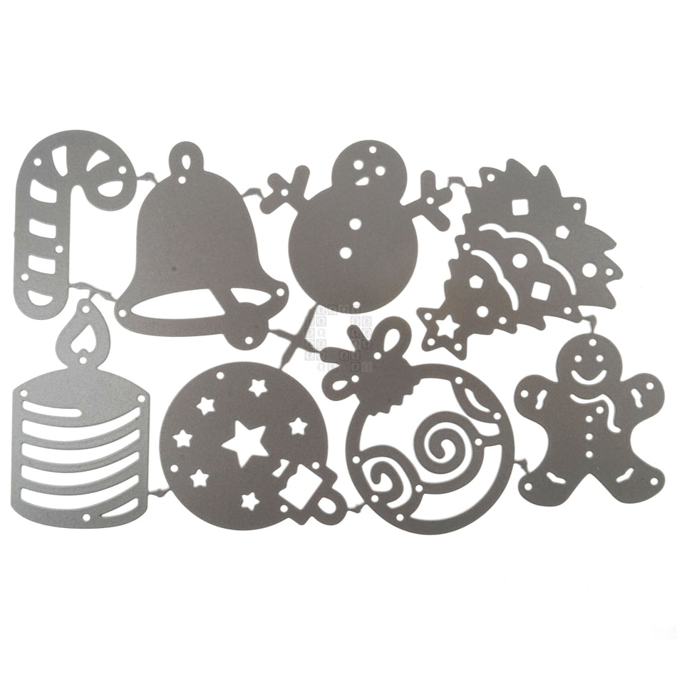 8-Piece Christmas Ornaments Set Metal Cutting Die Set, Bell Candle Candy Cane