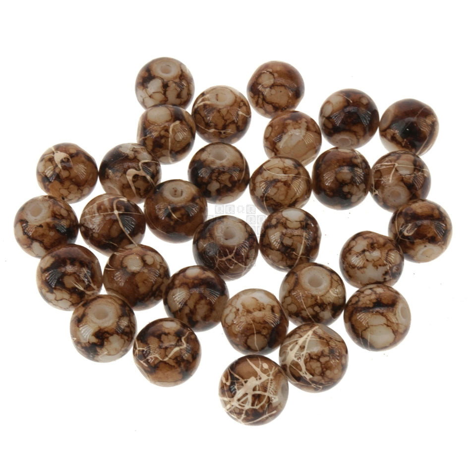 Coffee and Cream 8mm Loose Glass Beads, 30 Pieces